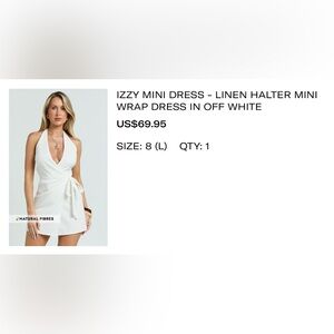 IZZY MINI DRESS - LINEN LOOK HALTER MINI WRAP DRESS IN OFF WHITE